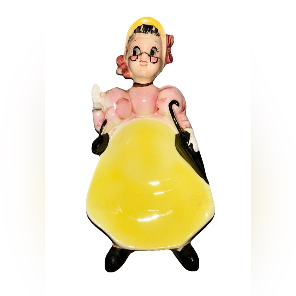 Vintage Enesco Busy Biddy Granny Teabag Holder In Yellow & Pink